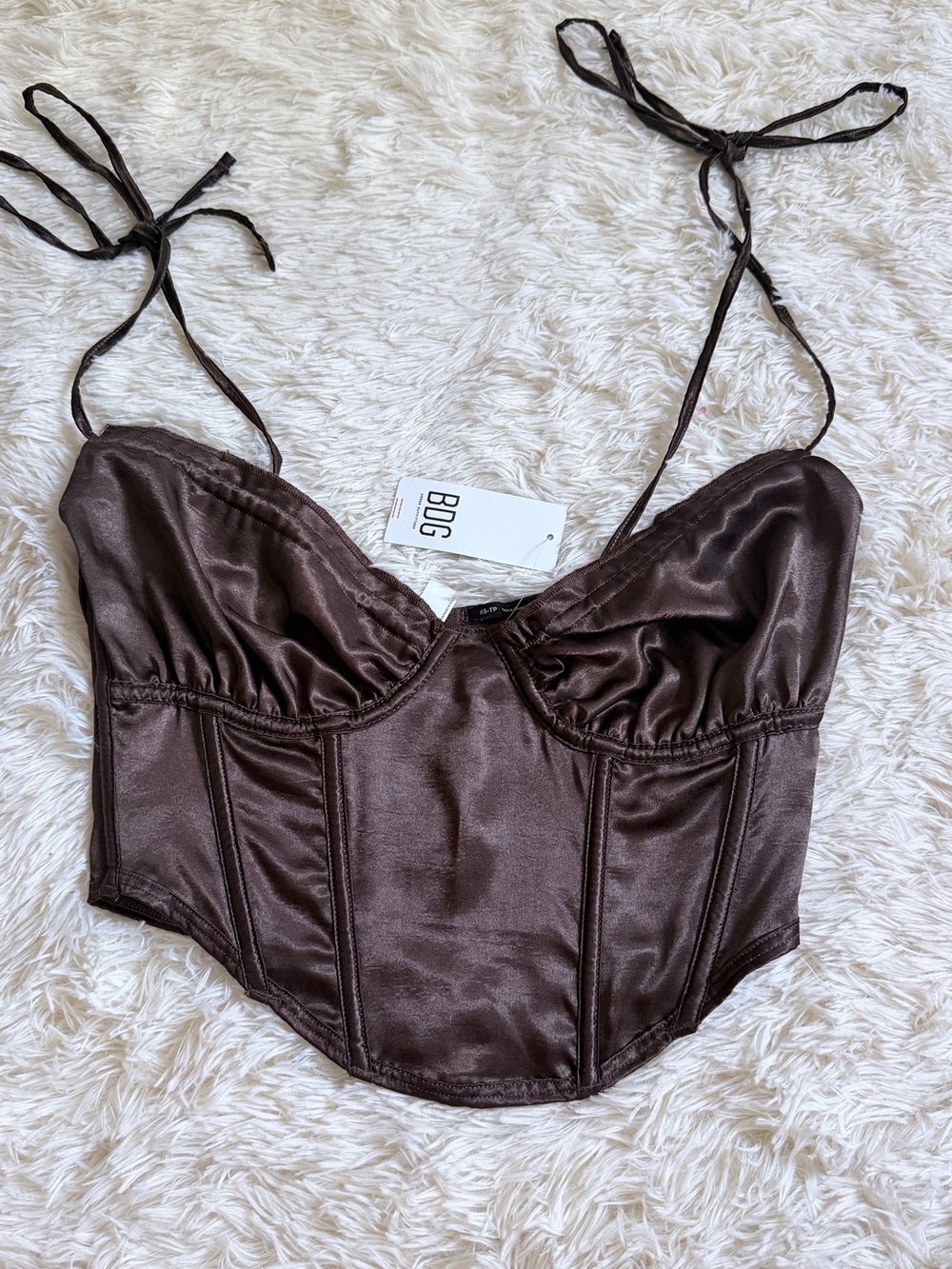 Urban Outfitters Satin Corset Crop Top in Brown